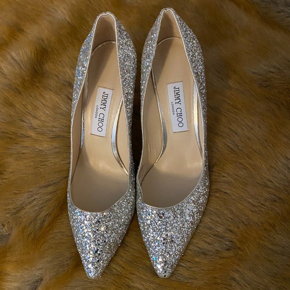 Jimmy Choo Romy 100 mm Silver Glitter Pump - Picture 2 of 4